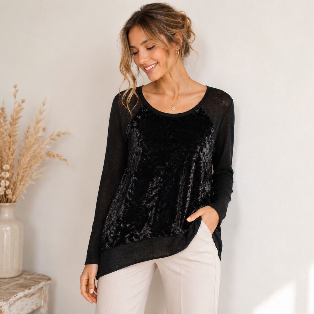 Style & Co Lightweight Sweater Women’s Size XL Faux Fur Front Black Casual